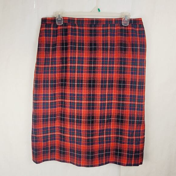 Vintage Pendleton red wool Macinnes Tatrtan plaid midi skirt Size 22W Preppy - Picture 1 of 10